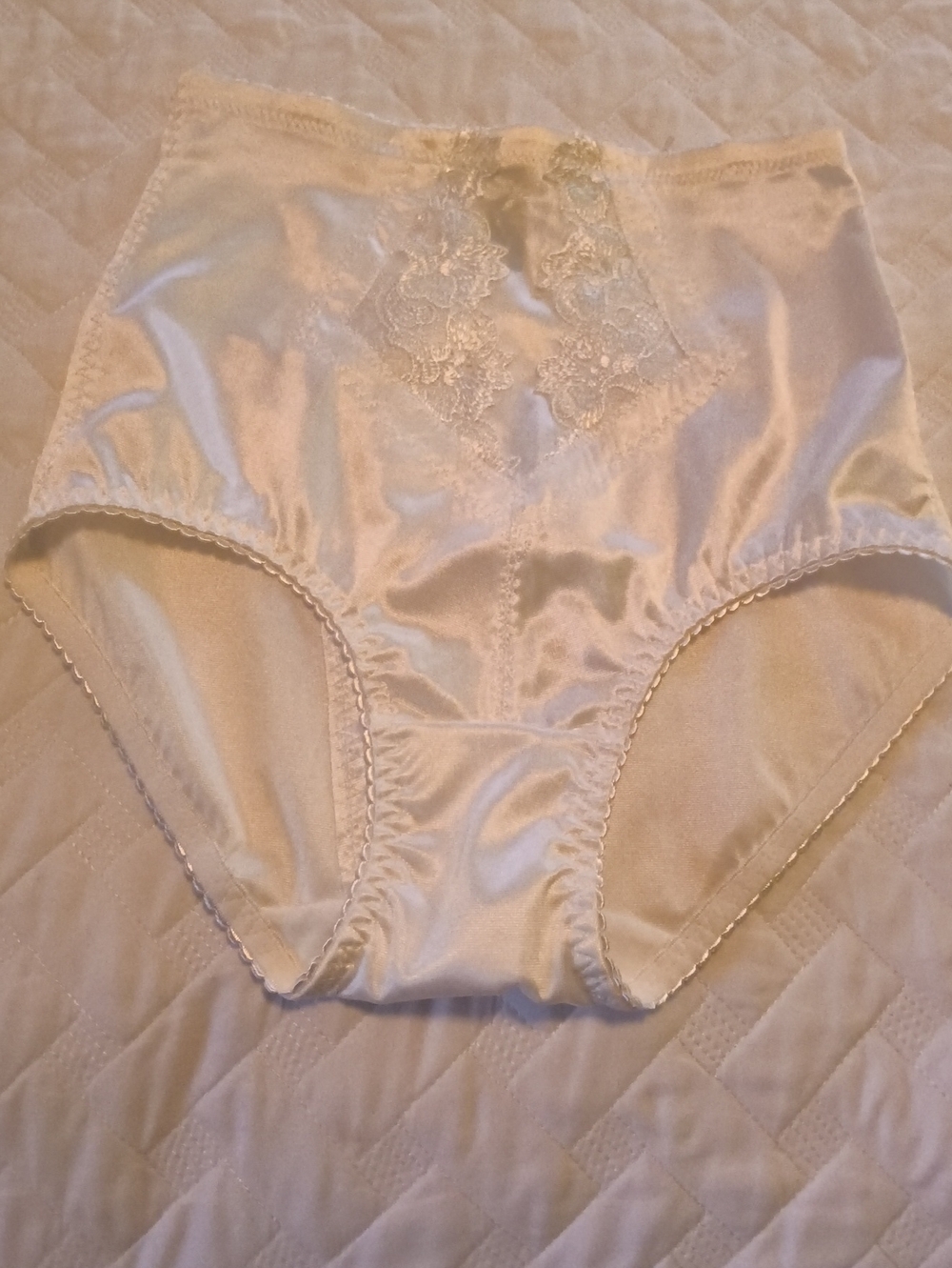 Marc Jacobs White Satin High-Waist Briefs with Lace Applique